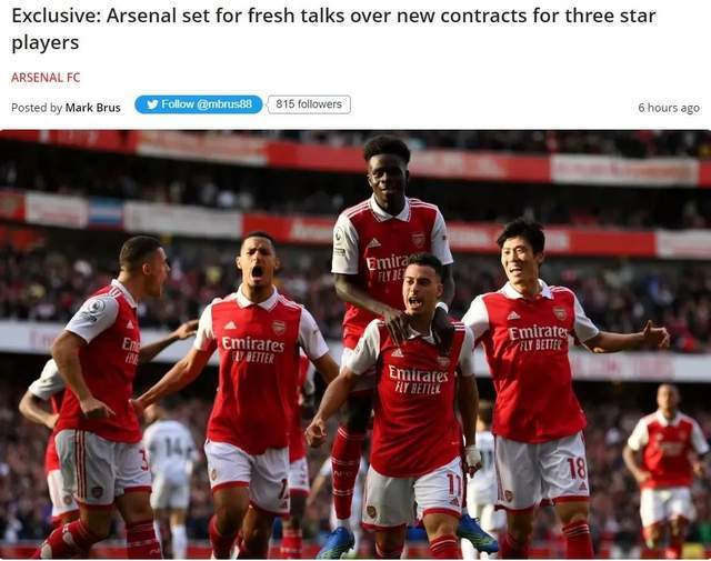  阿森纳与萨卡展开续约谈判  